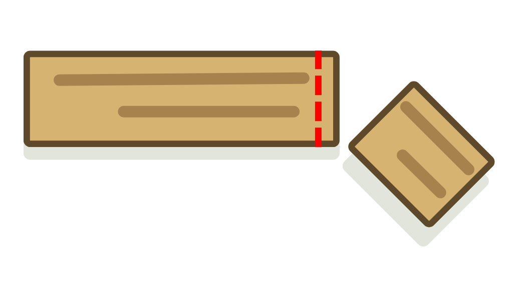 Illustration of a mis-cut board and scrap cutoff.